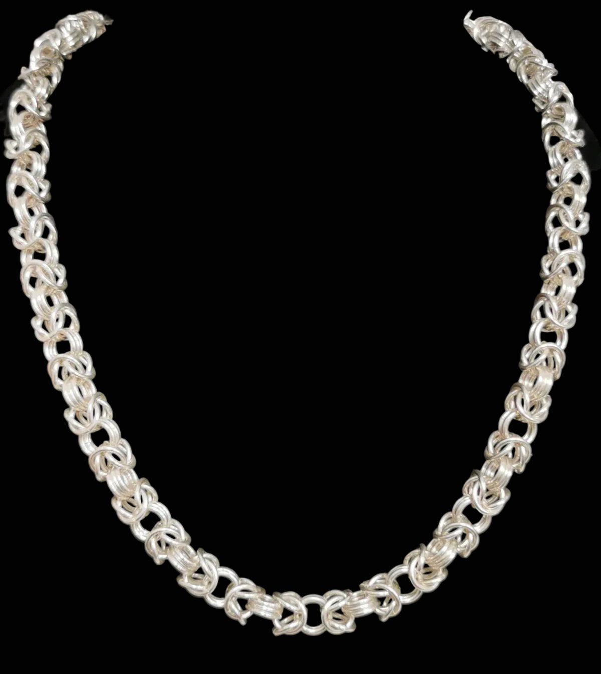 Byzantine Chainmaille Sterling Silver Necklace with Centre Link | Handcrafted in Ireland – 21.5 Inch